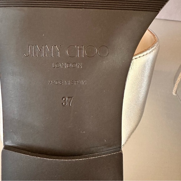NIB JIMMY CHOO Flat Sandals Logo Leather Silver  Size 7 - Picture 8 of 10